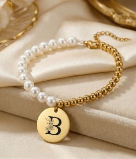 Premium Pearl & Gold Coin Bracelet: Mother of Pearl