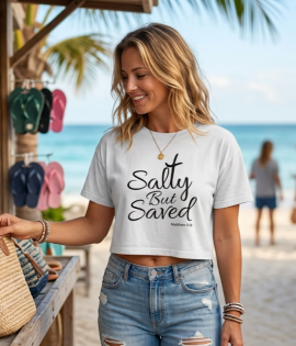 Salty but saved cropped tee